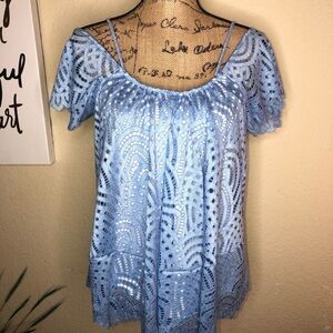 Boston Proper Baby Blue Crocheted Lace Lined Cold Shoulder Blouse Size Small
